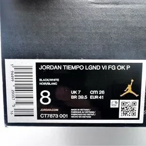 Jordan Tiempo LGND VI FG OK P BLACK/white Men’s Size 8 [CT7873-001] Jordan | Shoes | Jordan Tiempo Lgnd Vi Fg Ok P Blackwhite  main image 3
